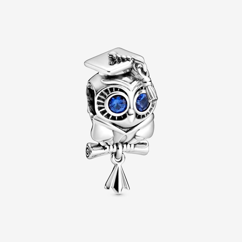 PANDORA  MOMENTS Wise Owl Graduation Charm with Blue Crystal