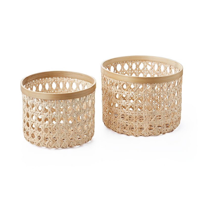 Saddle River Round Natural Cane and Bamboo Rim Storage Basket 2-piece Set