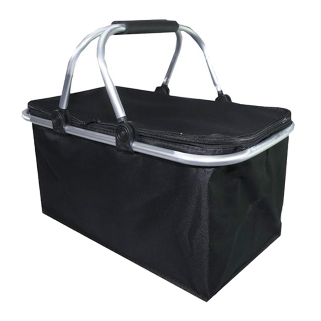 Large Insulated Picnic Basket， Leakproof Collapsible Portable Basket Set Black