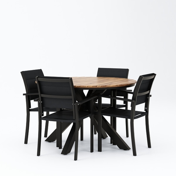 Soto Mesh and Acacia Wood Outdoor 5 Piece Dining Set by Christopher Knight Home