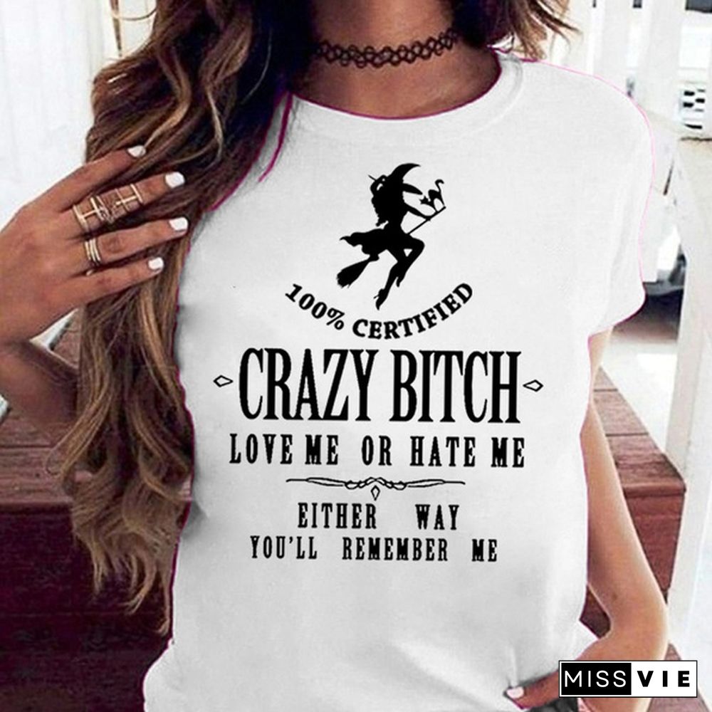 New Women's Funny Graphic Tees Crazy Bitch Shirt Short Sleeve TShirt Casual T-shirt