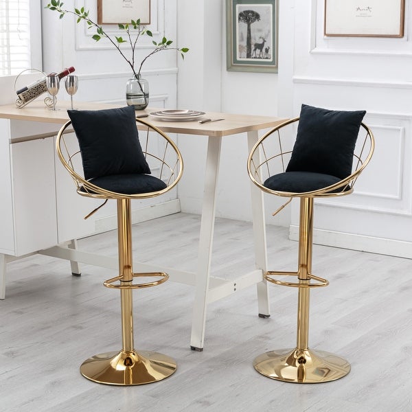 2PCS Velvet Bar Chair Swivel Chair Adjustable Height Barstool - N/A