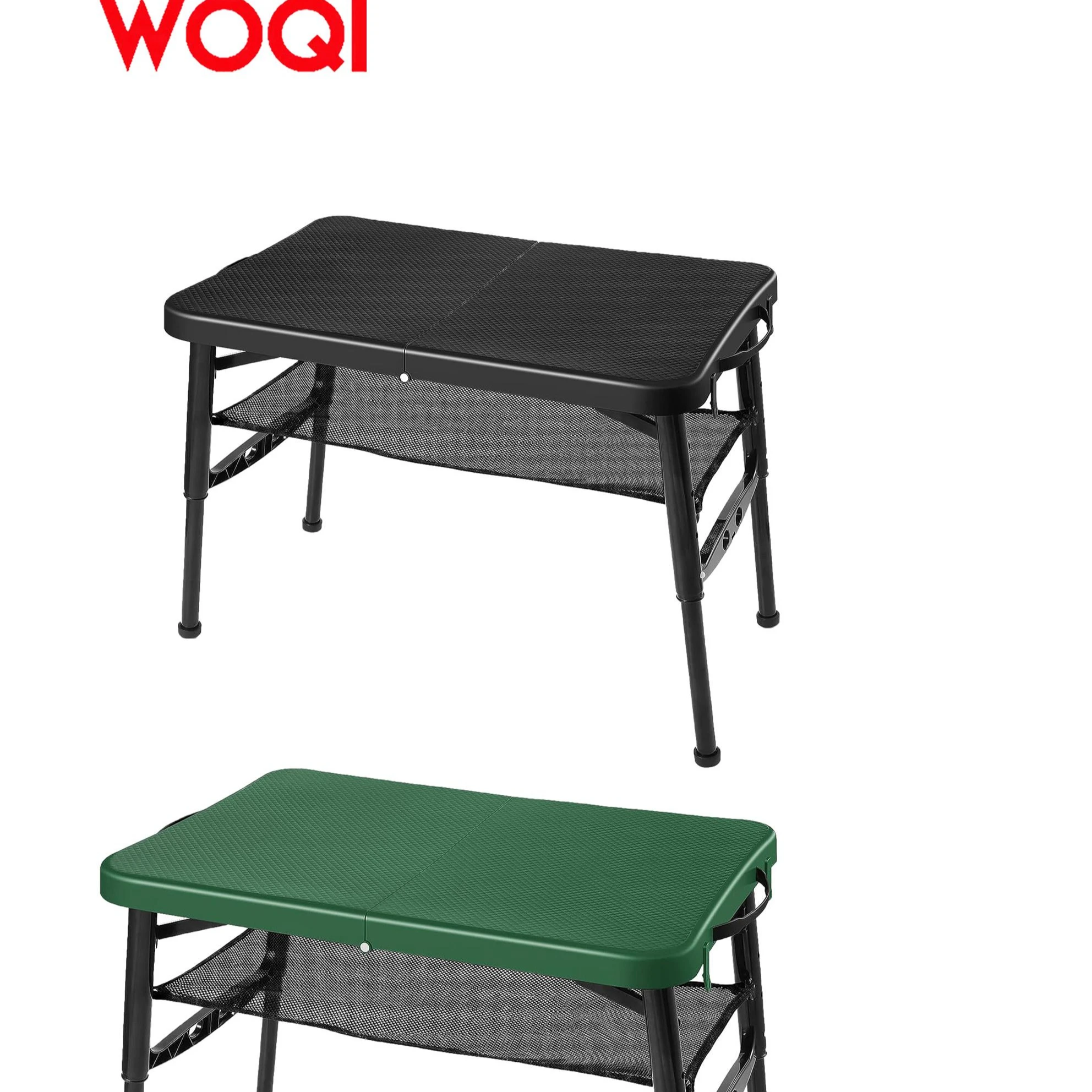 WOQI Folding Camping Table Portable   Adjustable  Height with Grid Layer Folding Table  Outdoor Barbecue Picnic Beach