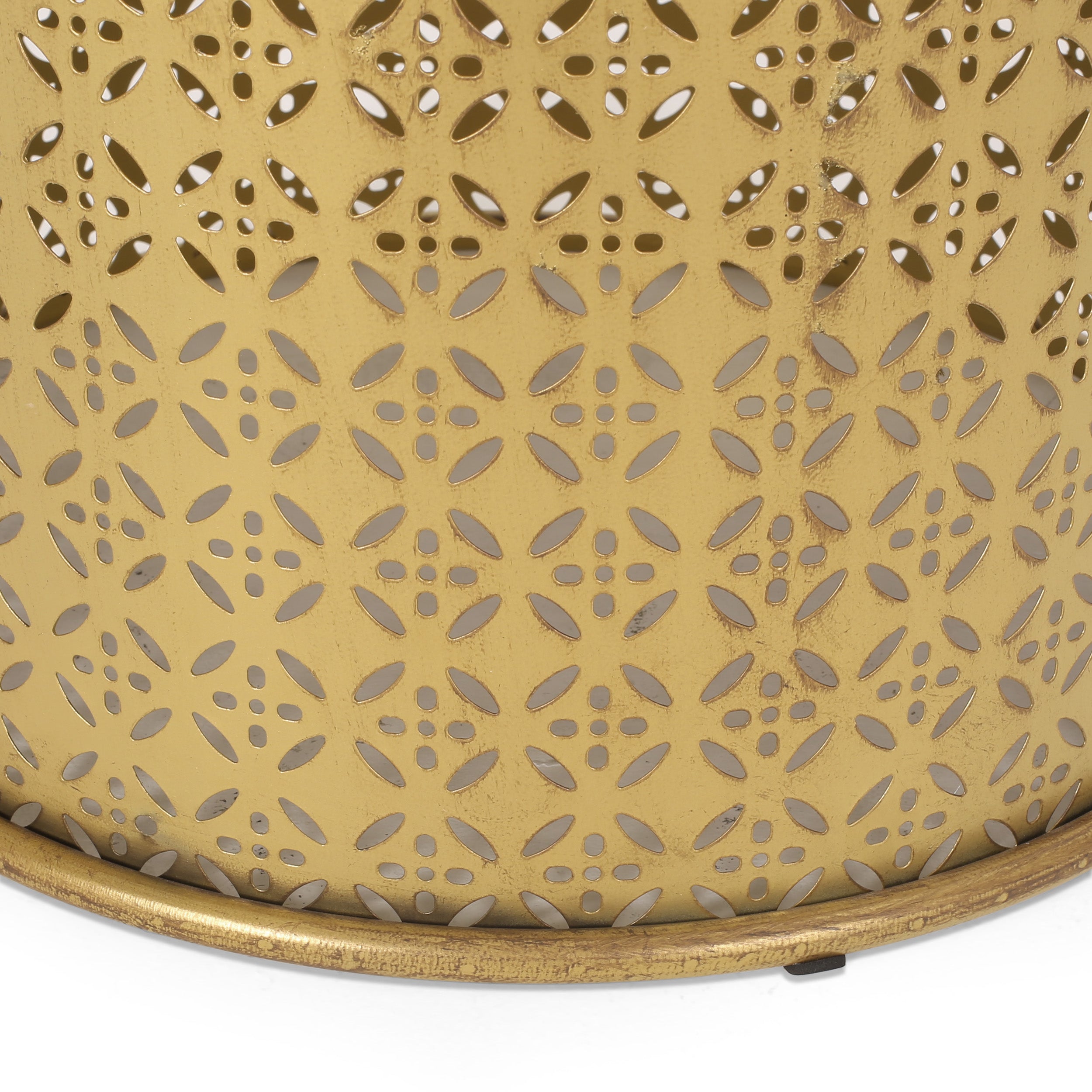 Arrastra Boho Lace Cut Iron Side Table, Gold Brushed Brown