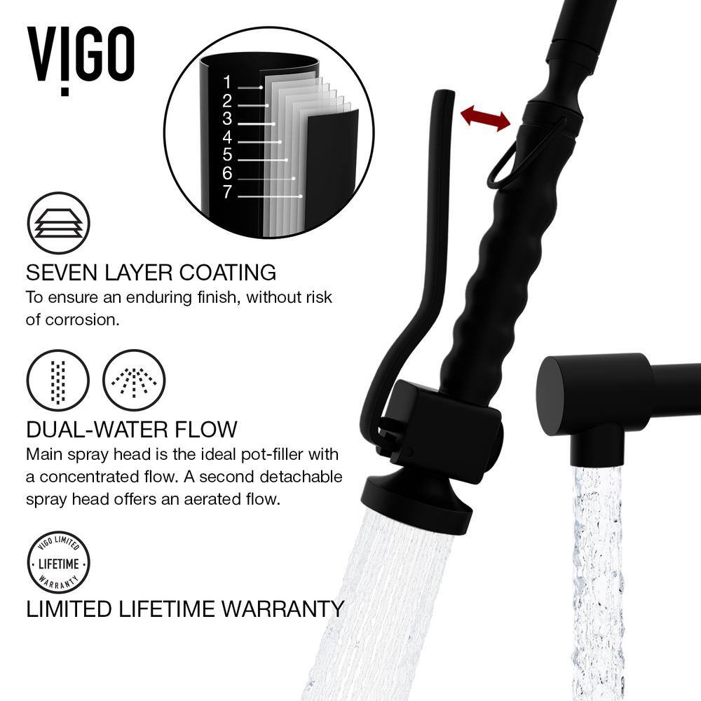 VIGO Zurich Single Handle Pull-Down Sprayer Kitchen Faucet Set with Soap Dispenser in Matte Black VG02007MBK2