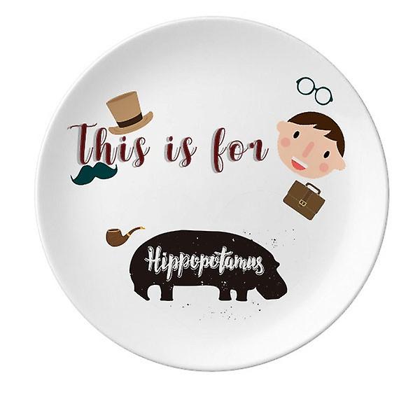 Hippopotamus Black And White Picture Decorative Porcelain 8 Inch Dinner Plate