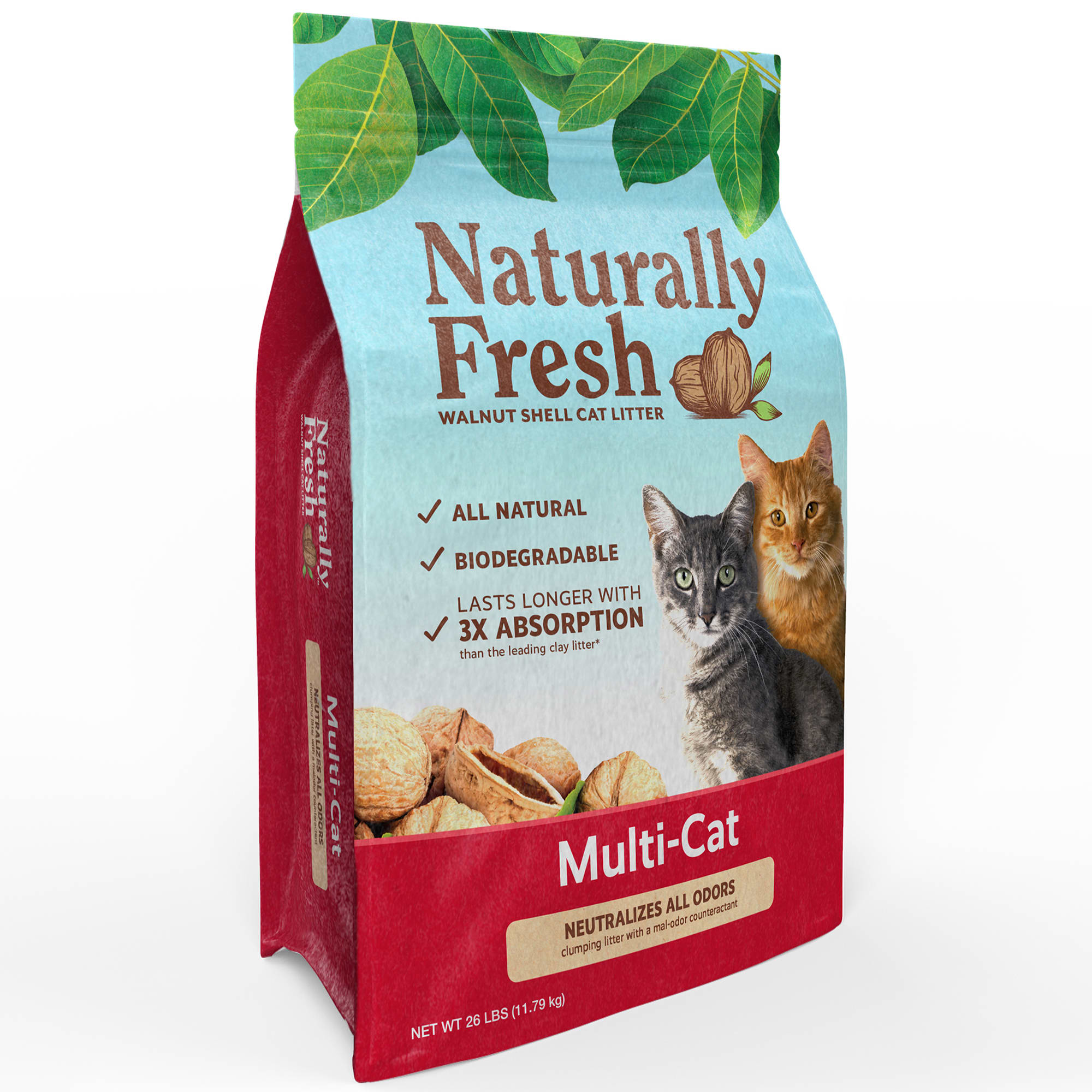 NATURALLY FRESH Quick-Clumping Natural Multi-Cat Walnut Cat Litter， 26 lbs.