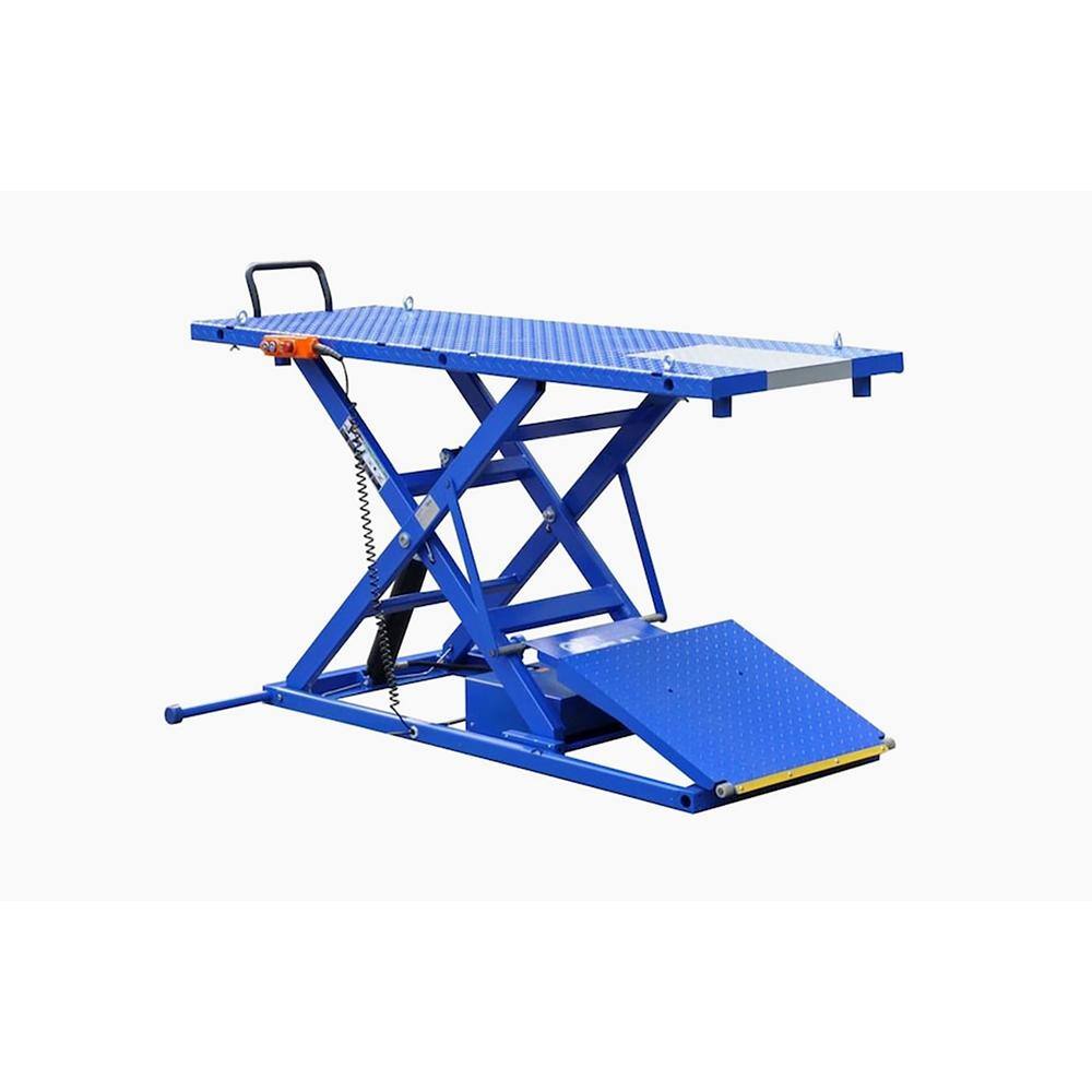 IDEAL Electric-Hydra Motorcycle Scissor Lift Bench with Integrated Motor and Retractable Ramp 2200 lbs. Capacity M-2200IEH-XR