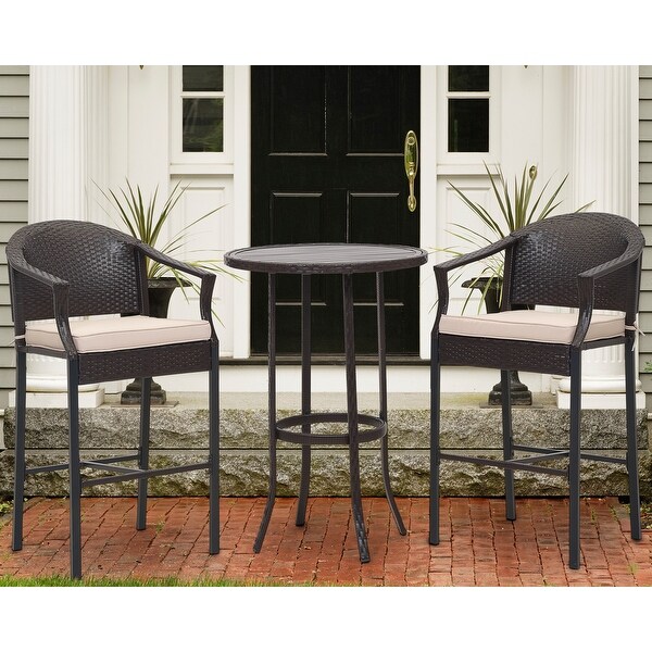 3Piece Outdoor Wicker Bar Set，Patio Bistro Set