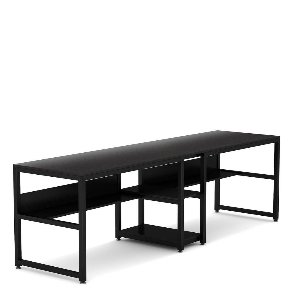 Tribesigns Cassey 78.7 in. Retangular Black Wood and Metal Computer Desk Double Desk for Two Person with Shelf TJHD-QP-0349