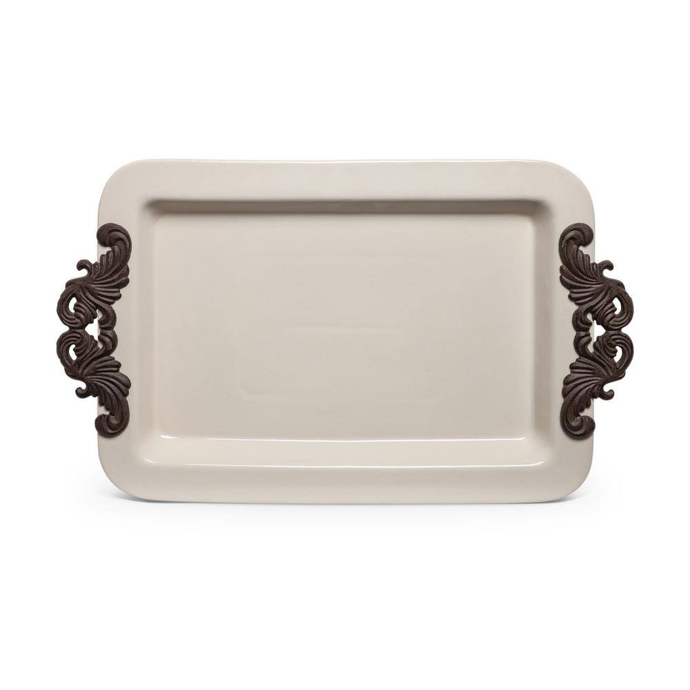 GG COLLECTION 23.75 in. x 14.25 in. Rectangular Tray with Decorative Metal Handles 31768