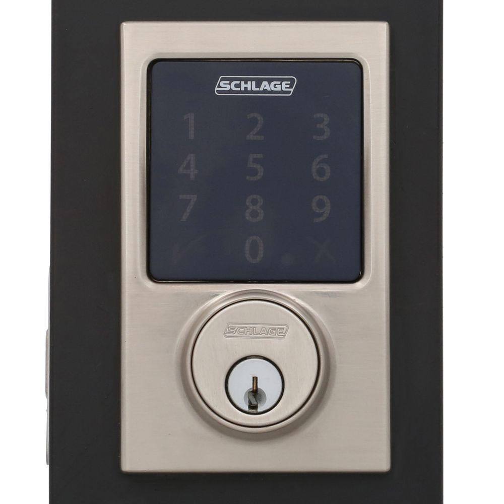 Schlage Century Satin Nickel Connect Smart Lock with Alarm and Latitude Lever Handleset BE469ZP V CEN619 + FE285 V LAT 619 CEN