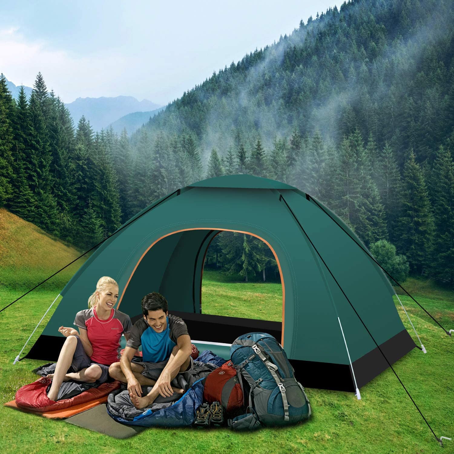 Instant Automatic pop up Camping Tent, 3-4 Persons Lightweight Tent, UV Protection, Perfect for Beach, Outdoor, Traveling, Hiking, Camping, Hunting, Fishing