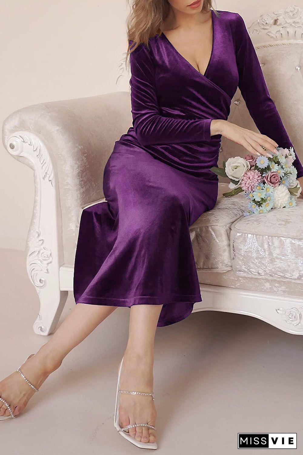 Sweet Elegant Solid Solid Color V Neck Evening Dress Dresses