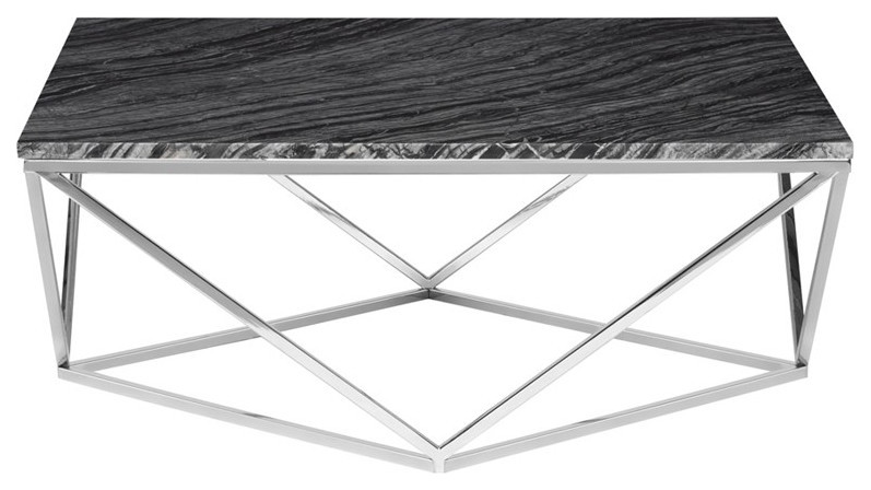 Corrado Coffee Table Black Wood Vein Marble Top Polished Stainless   Contemporary   Coffee Tables   by Peachtree Fine Furniture  Houzz