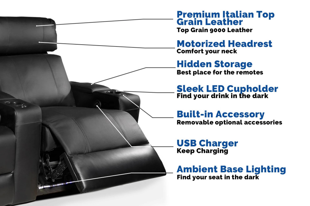 Valencia Piacenza Power Headrest Top Grain Leather Home Theater Seating Black   Theater Seating   by E VISION INTL INC.  Houzz