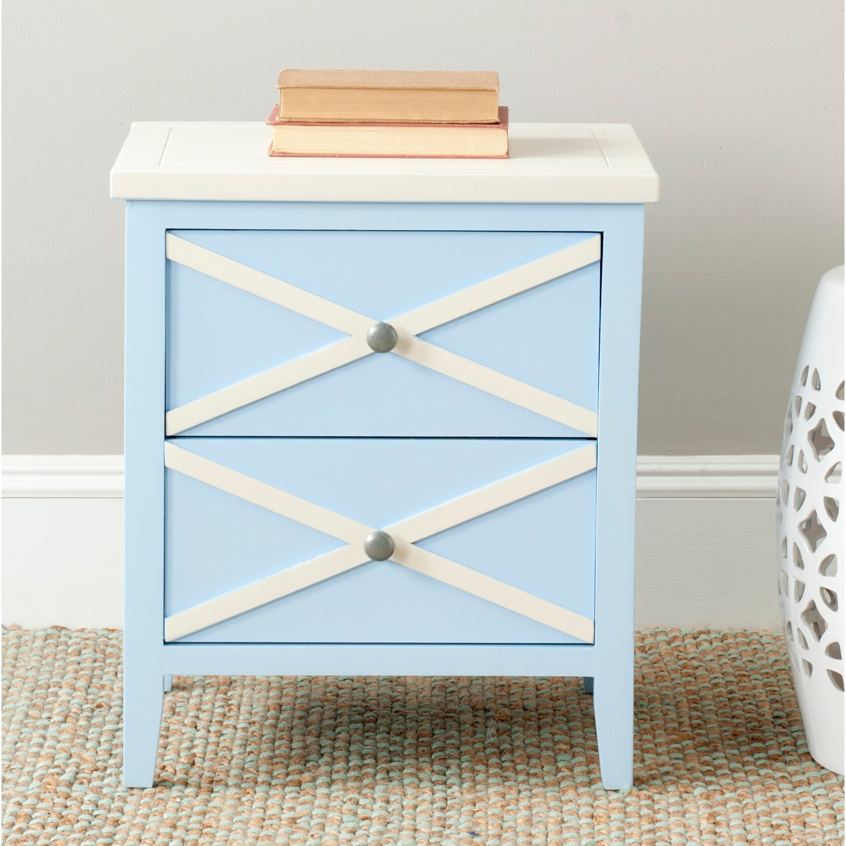 SAFAVIEH Sherrilyn Light Blue/ White Storage 2-drawer Side Table - 0