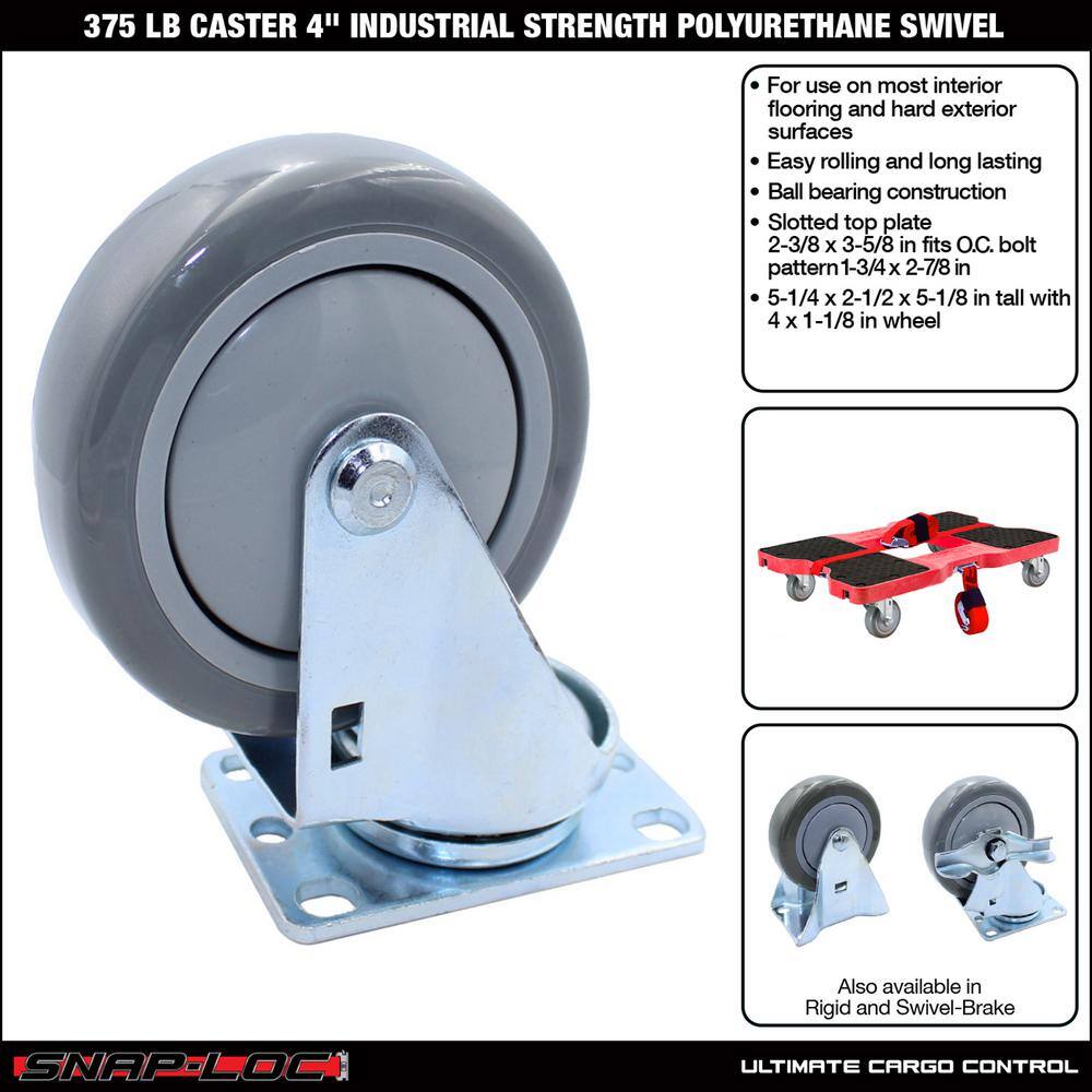 SNAP-LOC 4 in. Polyurethane Swivel Plate Caster with 375 lbs. Load Rating SLAC4SP