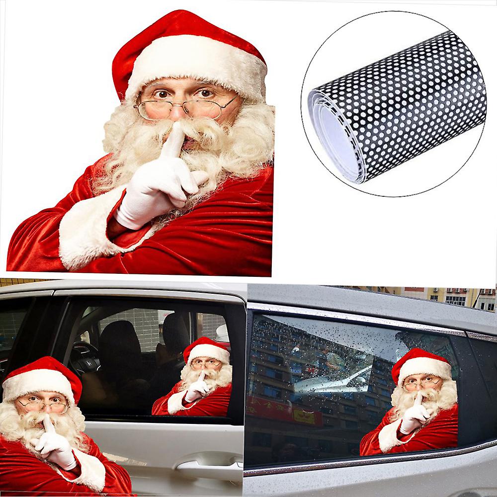 Red and White Car Window Stickers 2pcs 3d Cartoon Santa Car Window Cover Auto Covers Realistic Car Sticker Christmas Gift(left and Right)