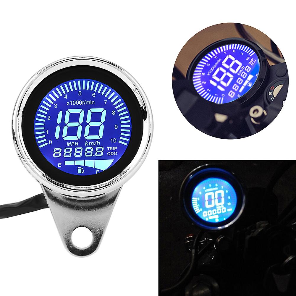 Universal Motorcycle Digital Led Lcd Speedometer Tachometer Speed Gauge Retro Chrome