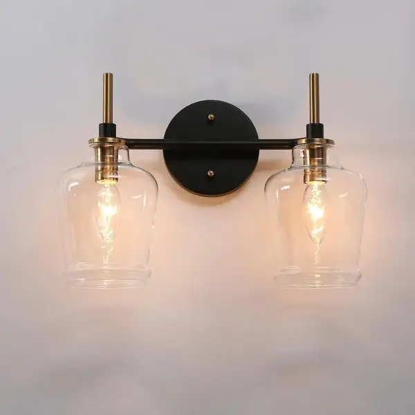 Modern 2-Light Black Gold Bathroom Vanity Light Dimmable Wine Glass Wall Sconces