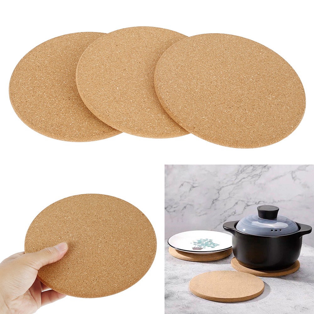 Everso Cork Pot Holder，3Pcs Cork Pot Holder Heat Resistant Round Pans Stands Pad Coasters Worktop Saver Mats