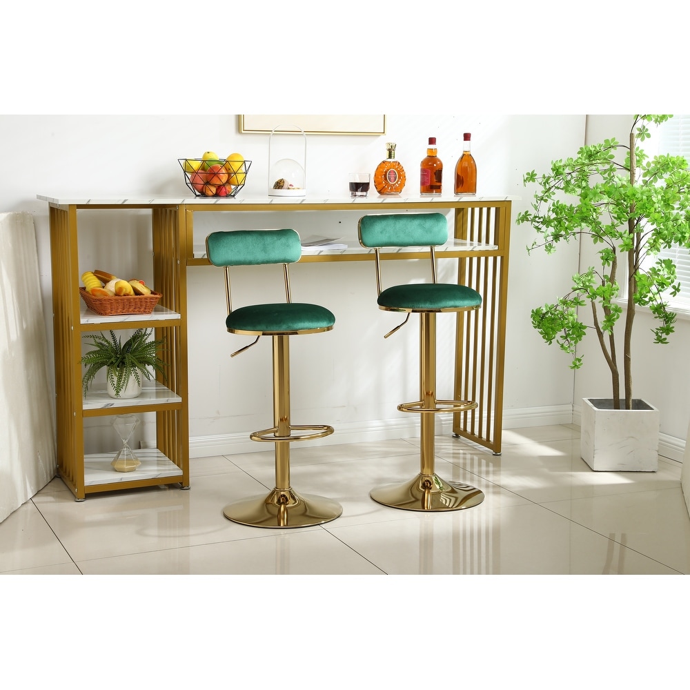 Modern Bar Stools Set of 2  Velvet Height Adjustable Barstools  Armless Kitchen Island Counter Chairs with Back   Footrest