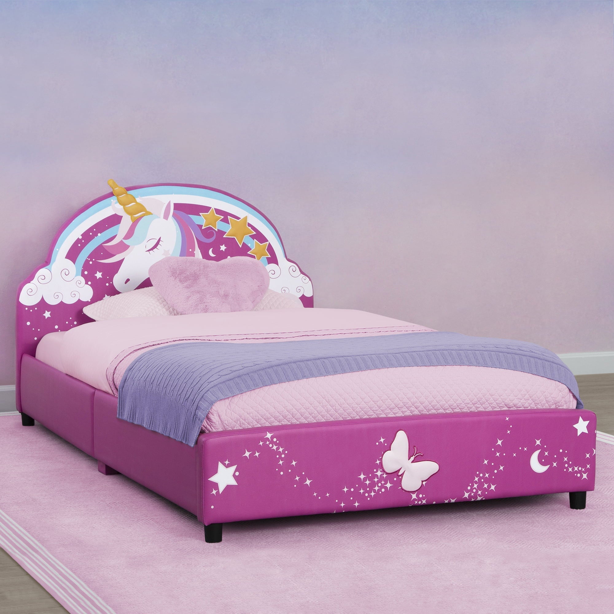 Delta Children Unicorn Upholstered Twin Bed, Pink