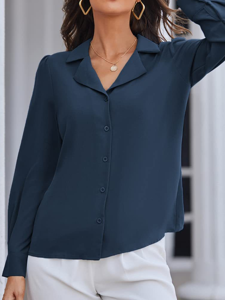 Casual Solid Color Lapel Long Sleeve Shirt