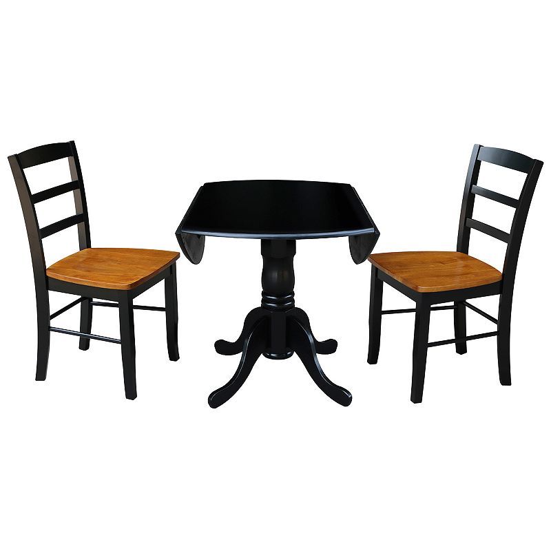 International Concepts Drop Leaf Two Tone Dining Table and Chair 3-piece Set