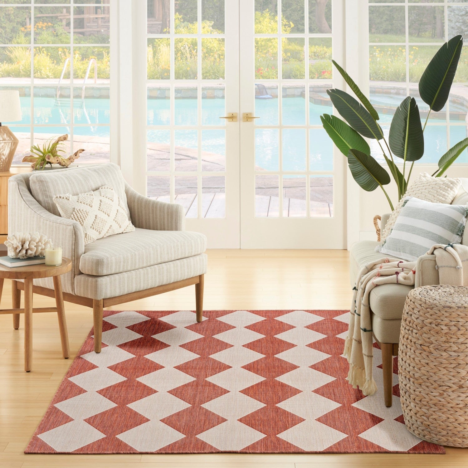 Positano Indoor/Outdoor Terracotta Geometric Rug