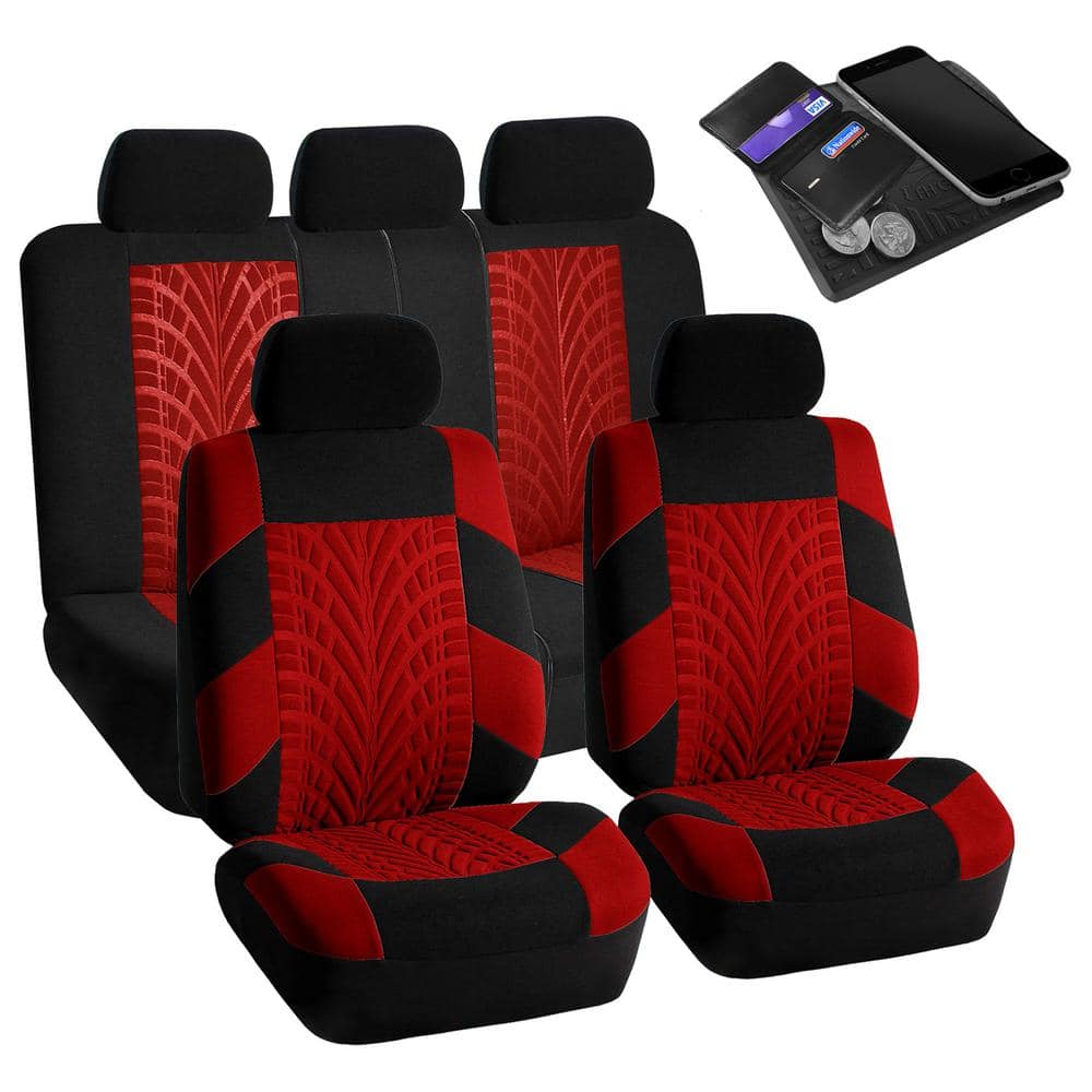 FH Group Polyester 47 in. x 23 in. x 1 in. Travel Master Full Set Car Seat Covers DMFB071RED115