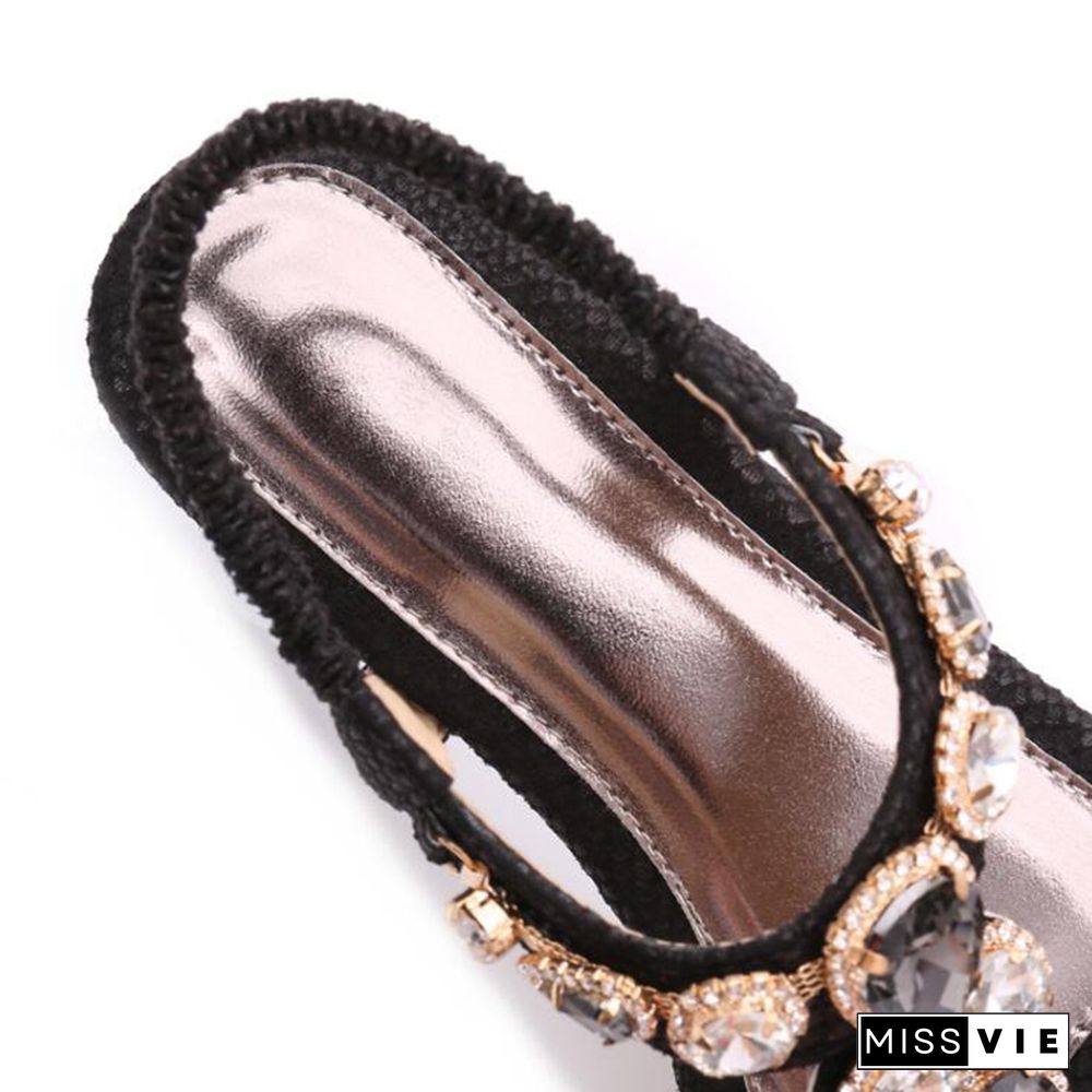 MVVJKEnew Vintage Bohemian Rhinestone Sandals Female Retro Sexy Beaded Snake Sandals Leisure Beach Flip Flops Sandals Women