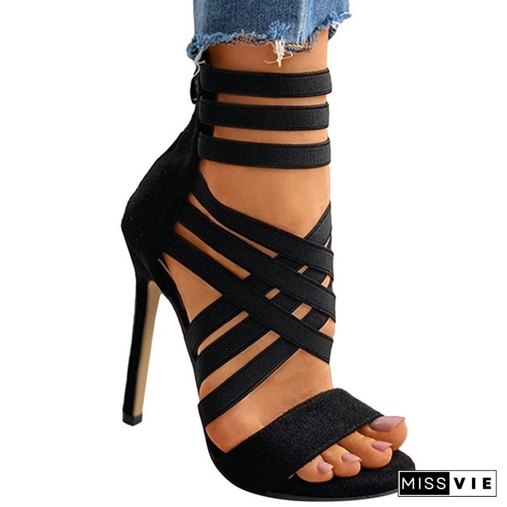 Women Fashion Black Bandage Lace-up Peep Toe Stiletto Heels Sexy Casual High Heels Sandals Party Heels