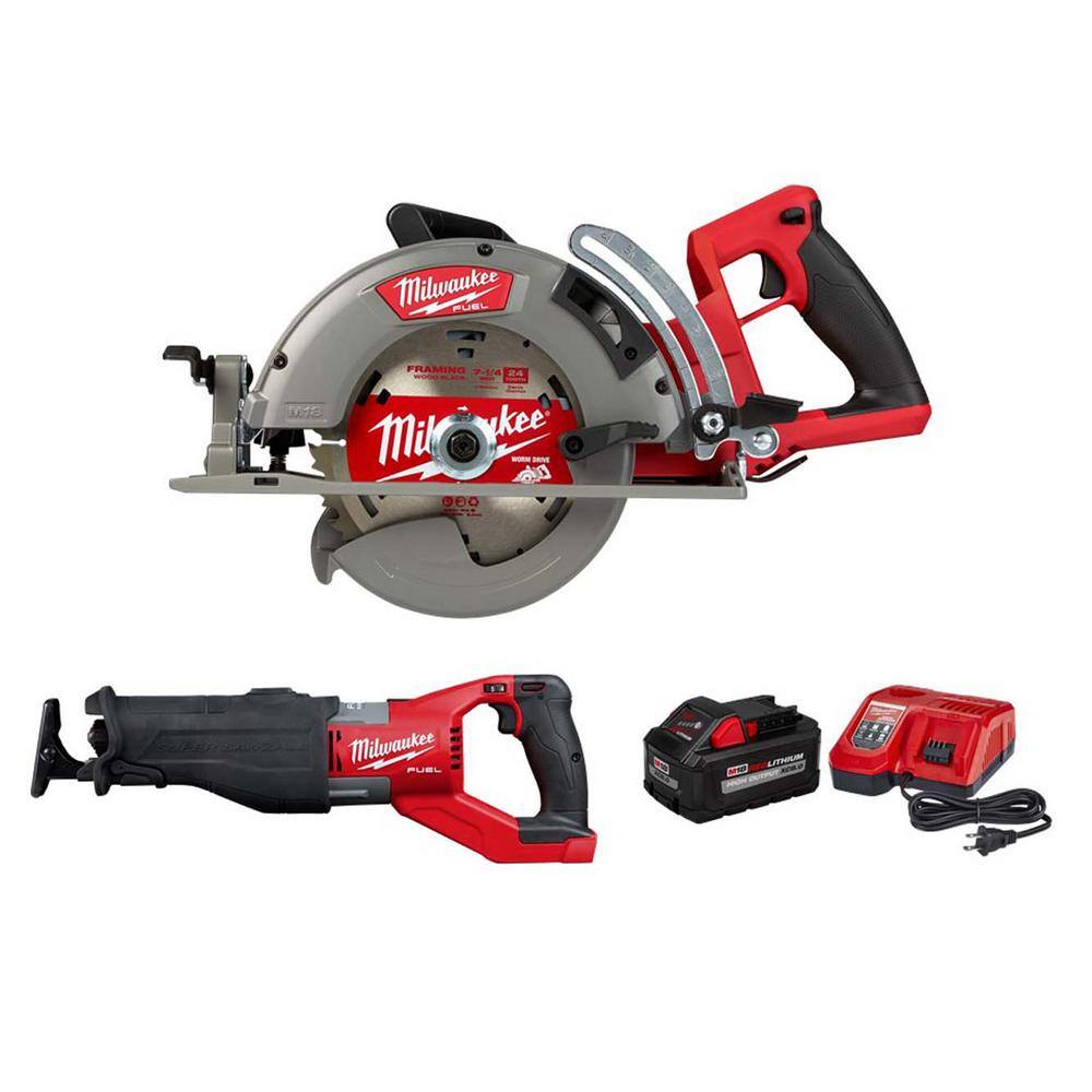 MW M18 FUEL 18V Lithium-Ion Cordless 7-14 in. Rear Handle Circular Saw wSAWZALL  8.0ah Starter Kit 2830-20-2722-20-48-59-1880