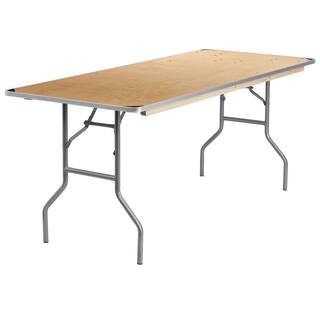 72 in. Natural Wood Tabletop Metal Frame Folding Table CGA-XF-14716-NA-HD