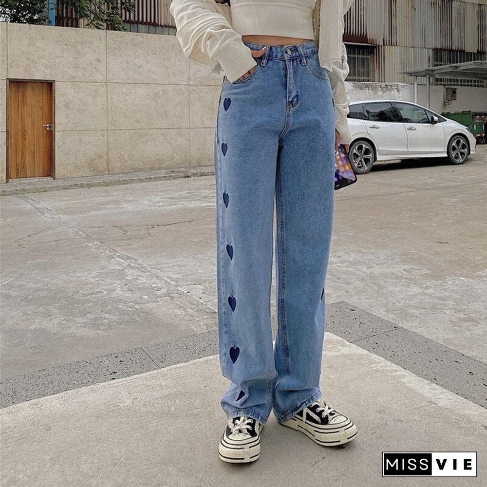 Woman Jeans High Waist Clothes Wide Leg Denim Clothing Blue Streetwear Vintage Quality Fashion Harajuku Straight Pants