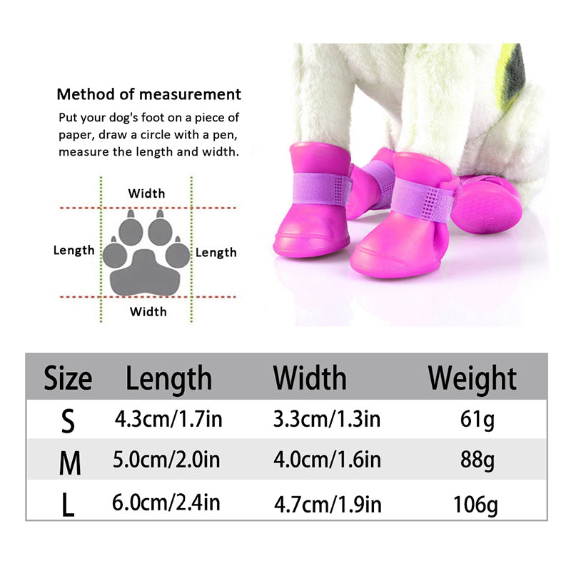 Cooltop 4PCS Dog Puppy Shoes Silicone Waterproof Pet Rain Boots Anti-Slip Skidproof Elastic Protective Pet Shoes