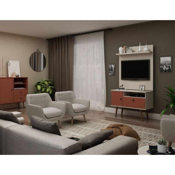 Tribeca 35.43 TV Stand and Panel in Off White and Terra Orange Pink