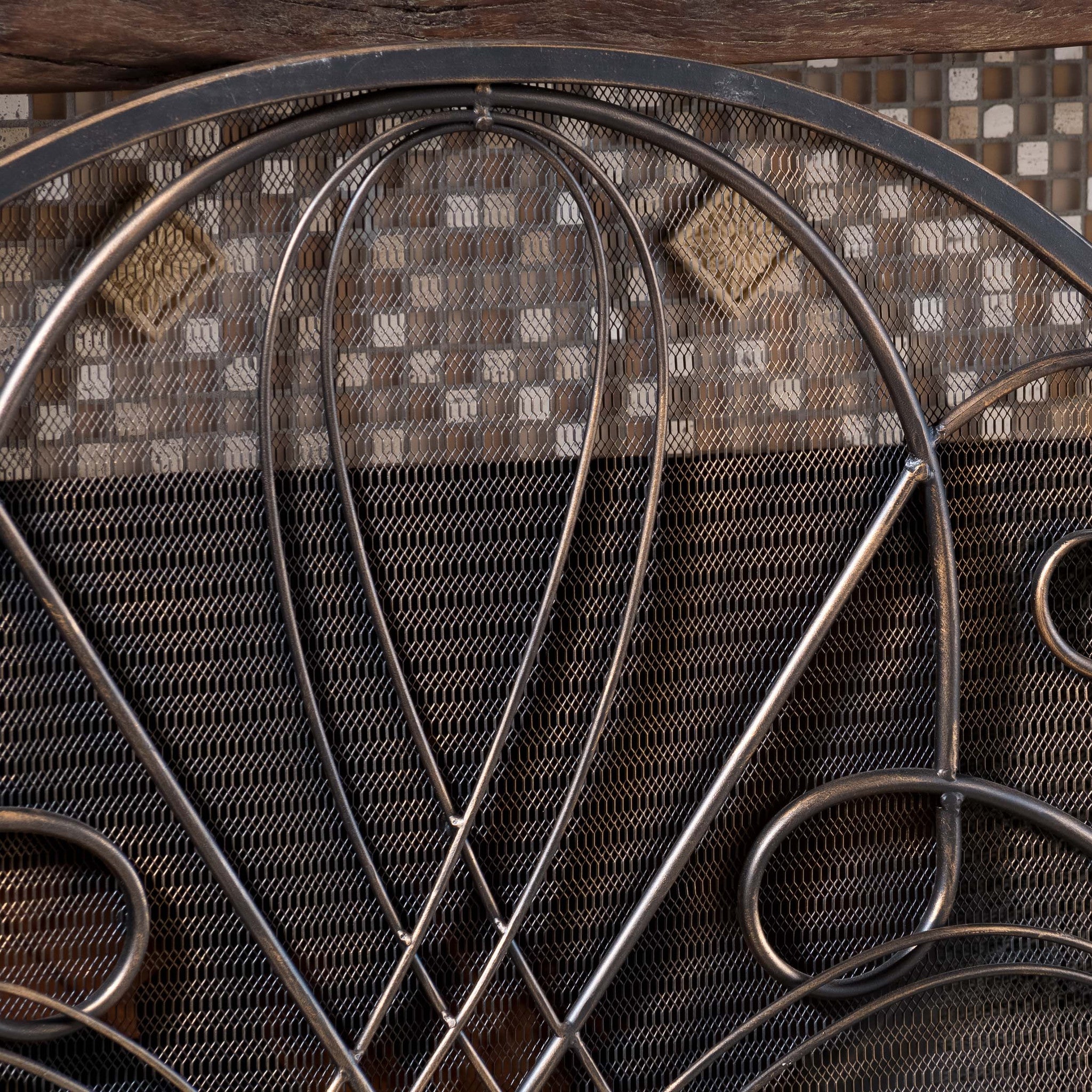 Rosalinda Black Gold Finish Floral Iron Fireplace Screen