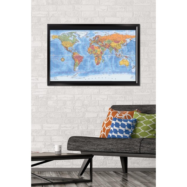 Trends International Map World Time Zones Framed Wall Poster Prints