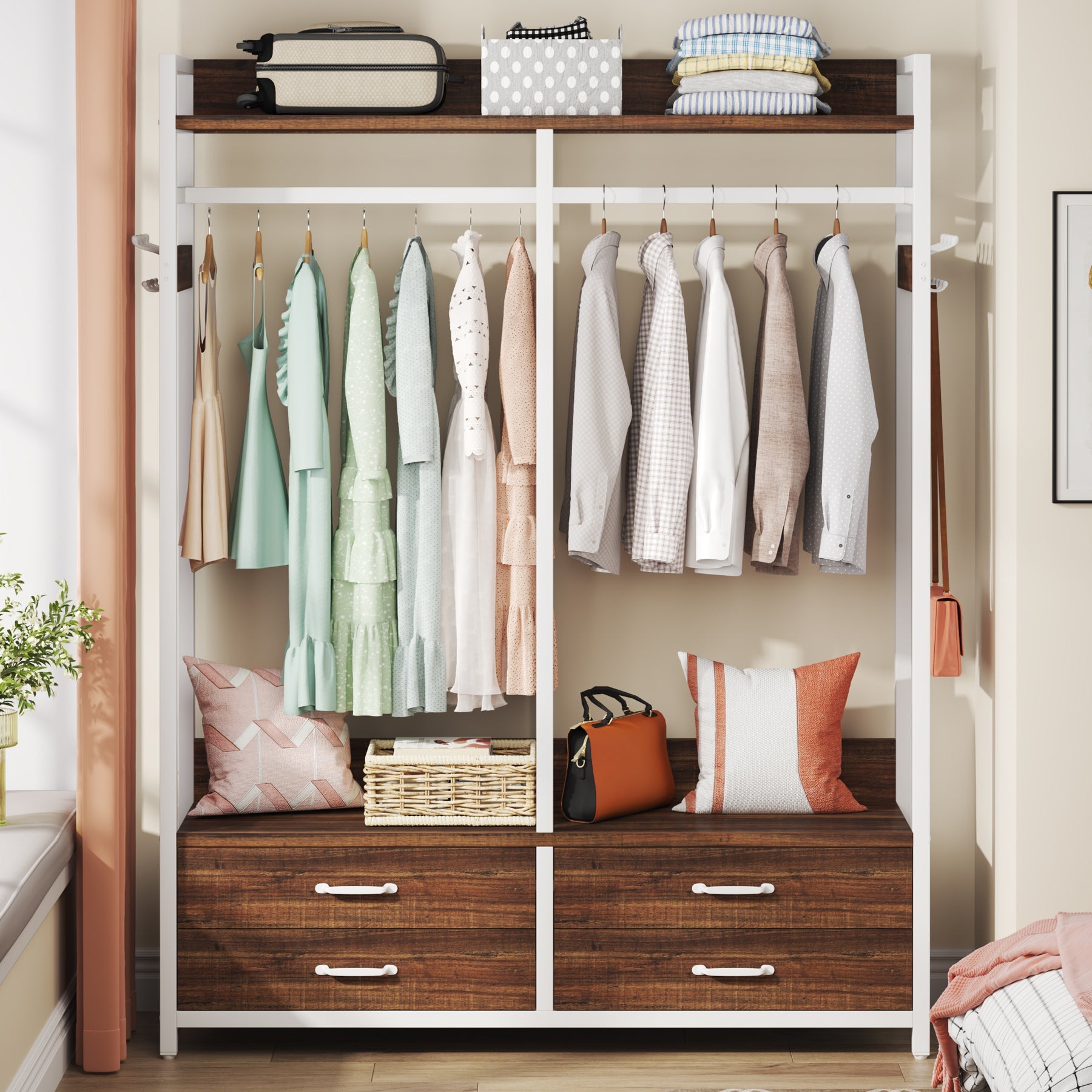 Freestanding Closet Organizer, Garment Rack with Drawers & Shelves