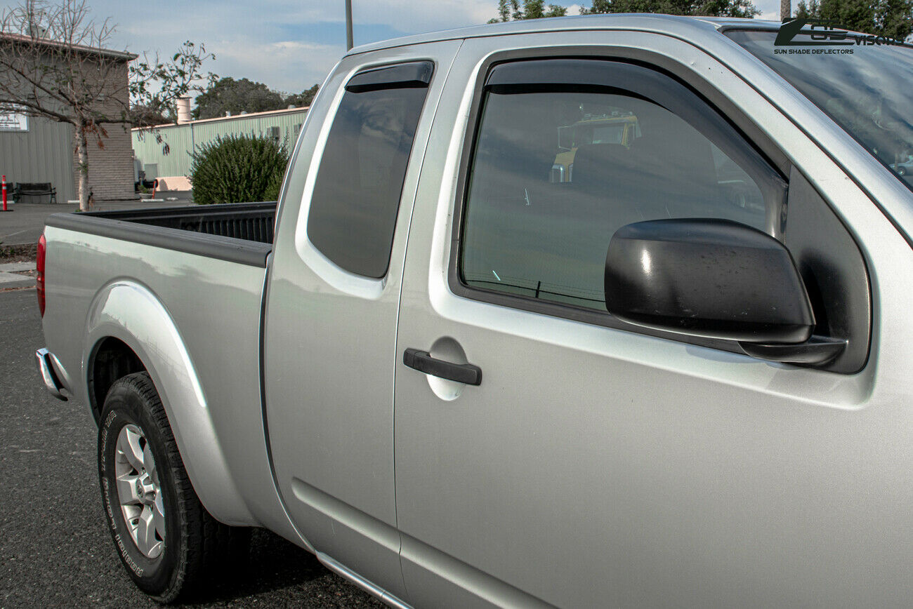 Extreme Online Store Replacement For 2005-Present Nissan Frontier Extended Cab | EOS Visors JDM In-Channel Style SMOKE TINTED Side Vents Rain Guard Window Deflectors DWV-V84_DWV-V85