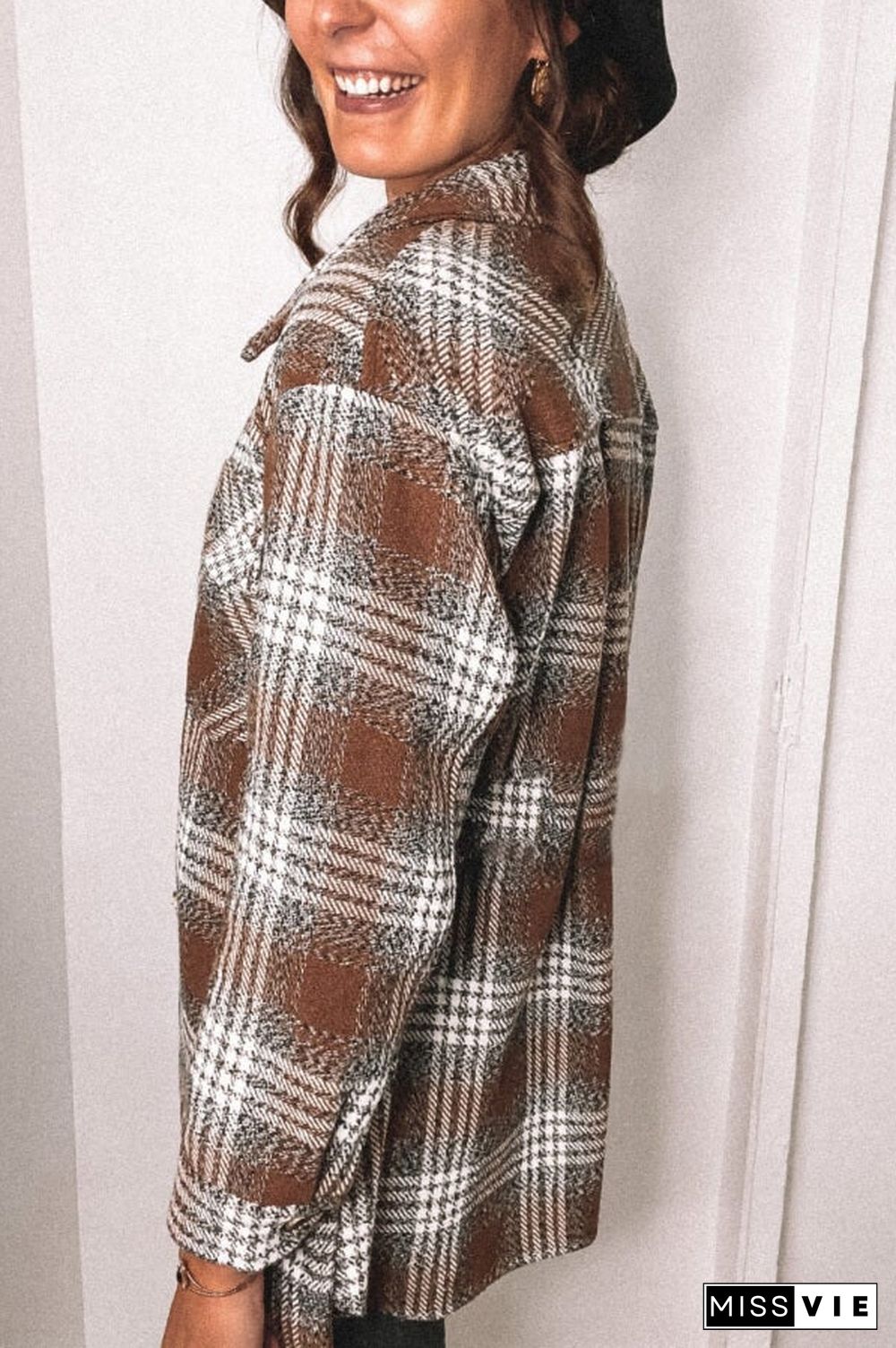 Fashion Plaid Loose Woollen Coat