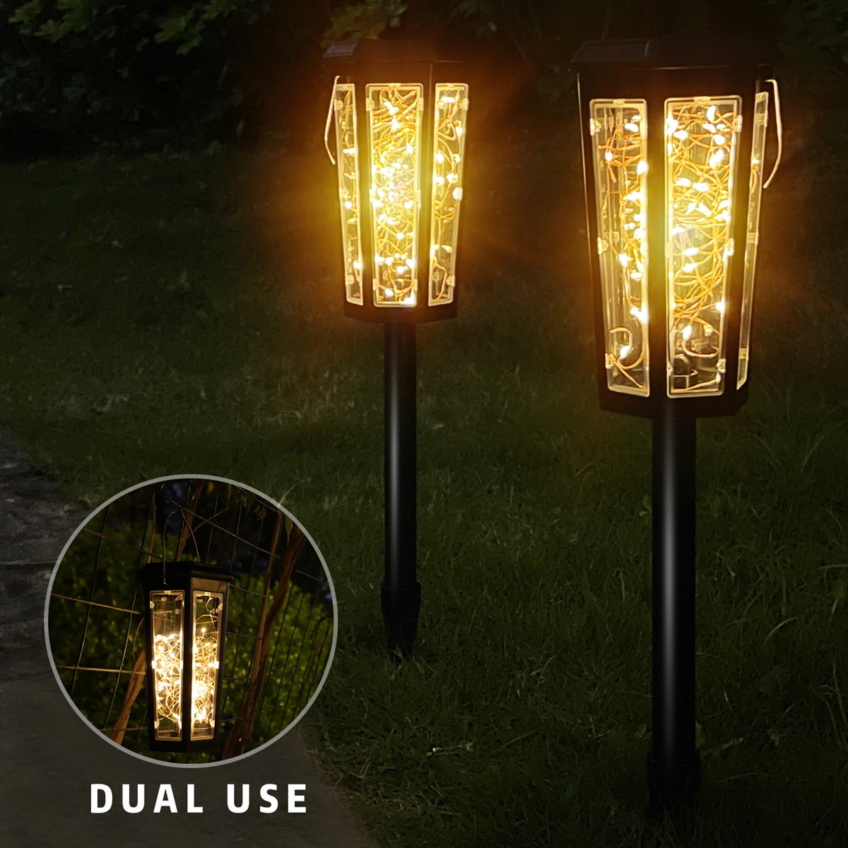 2PCS LED Solar Hanging Lights Waterproof Auto on/off Patio Landscape Lantern Lamps， ABS， Black