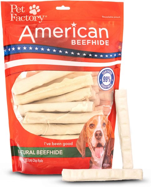 Pet Factory Beefhide Chip Rolls 5-inch Natural Flavored Dog Hard Chews， 50 count