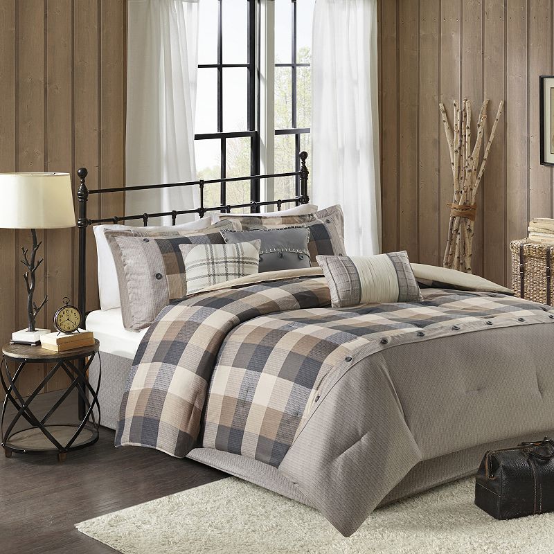 Madison Park Pioneer 7-piece Plaid Comforter Set with Throw Pillows