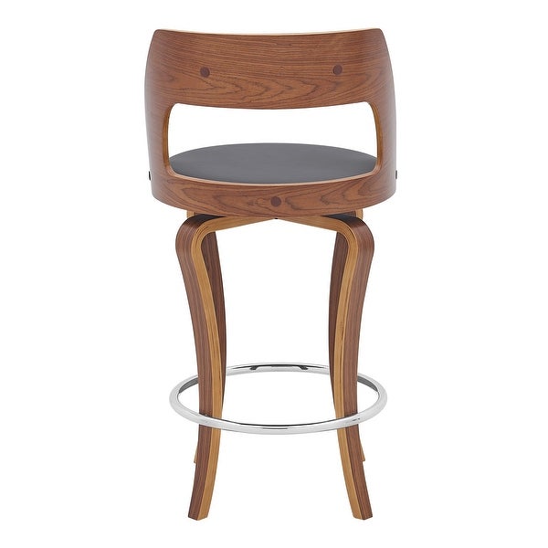 Grady Swivel Faux Leather and Walnut Wood Counter and Bar Stool