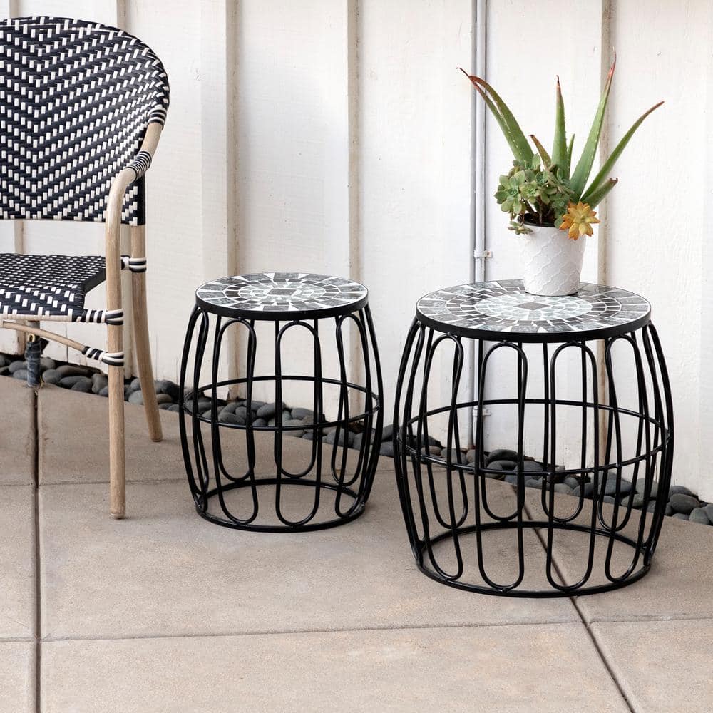 Alpine Corporation Indoor/Outdoor Gray/Black Metal Tile Planter Stands (Set of 2) MJK140A