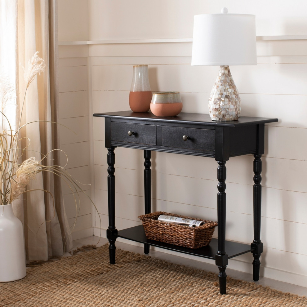 Bracker 2 Drawer Console Distressed Black   Traditional   Console Tables   by AED Luxury Home Decor  Houzz